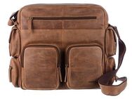 GreenLand Nature Messenger Bag Montenegro, aus echtem Leder mit praktischen Vortaschen