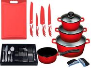 KING Topf-Set »ALUGUSS« Aluminiumguss, Induktion, Antihaftbeschichtung, Aluminiumguss (Set, 43-tlg., 3 Töpfe, 1 Stieltopf, 3 Glasdeckel), inkl. 4 Küchenmesser, 1 Schneidebrett, 1 Besteck-Set + Etui