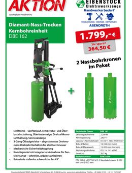 Eibenstock DBE 162 Set mit Bohrständer + 2 Nassbohrkronen AKTION - Laucha (Unstrut) Kirchscheidungen