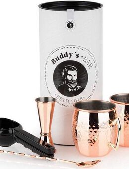 Buddy's Cocktail-Set Buddy´s Bar, (Set, 5-tlg), 2 x 500 ml Becher, 27 cm Barlöffel, 5 cl Barmaß & schw. Limettenpresse