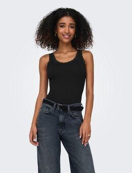 ONLY Tanktop ONLSARA – Tanktop mit Spitzendetail am Ausschnitt regular fit, modisch, Jersey, Rippware, Rundhals