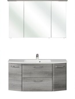 Saphir Badmöbel-Set Quickset 5-teilig, Mineralmarmor-Waschtisch und LED-Spiegelschrank, (6-St), Hochschrank, Unterschrank, Hängeschrank, inkl. Türdämpfer