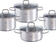 Fissler Topf-Set Viseo Topf-Set, Edelstahl 18/10 (Set, 8-tlg., 1x Bratentopf 20 cm, je 1x Kochtopf 16/20/24 cm), Induktionsgeeignet, Mess-Skala, Made in Germany