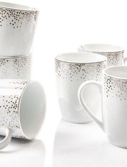 Retsch Arzberg Becher DUSTY, 6-teiliges Becher-Set für 6 Personen, je 340 ml, Porzellan, dezentes Dekor auf schlichtem Weiß