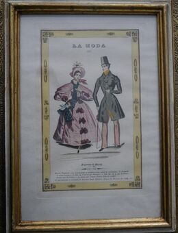 Bild : Radierung , La Moda 1833 , Figurino di Parigi No. 24 , koloriert , Mode , Bild 36cm x 26cm , K329 - Görlitz