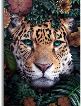 Reinders! Wandbild Wandbild Leopard Blumenkranz - Jungle - Farbenfroh, Leopard (1 St)