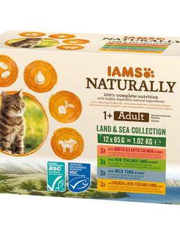 40 + 8 gratis! 48 x 85 g IAMS - Naturally Adult Land & Sea Collection
