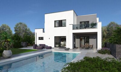 Ein­fa­mi­li­en­haus mit integriertem Carport
