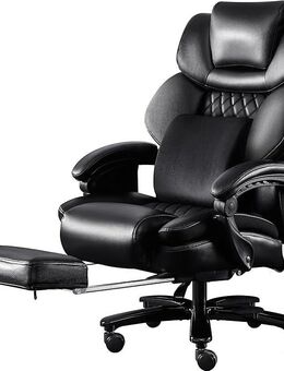 Fantasylab Chefsessel Bürostuhl 200kg Bürostuhl mit Massagefunktion Ergonomischer Schreibtischstuhl Leder Computerstuhl mit Fußstütze, Schwarz - Hamburg