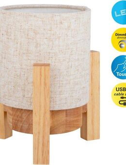 näve LED Tischleuchte Madita, Ein-/Ausschalter, LED wechselbar, Warmweiß, Akkubetrieb, inkl. USB-C-Kabel, Holzgestell, Textilschirm, dimmbar