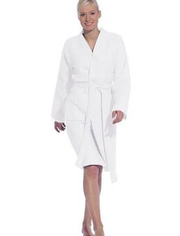Vossen Unisex-Bademantel Rom, ideal für Sauna & Spa, Hotelbademantel, Morgenmantel, Kurzform, Waffelpiqué, Kimono-Kragen, Gürtel, für Damen & Herren, Waffelpiqué-Struktur, in leichter Qualität