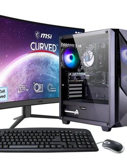 GAMEMAX MegaDeal Gaming-PC-Set Striker Gaming-PC-Komplettsystem (32", AMD Ryzen 7 5700X, GeForce RTX 4060, 32 GB RAM, Windows 11 + MSI G32C4 E2 Monitor Curved 80cm (32) + Maus & Tastatur)