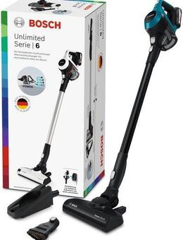 BOSCH Akku-Stielstaubsauger Unlimited 6 BKS6111P, Hygiene-Filter, 10 Jahre Motorgarantie, leicht, beutellos, Akku wechselbar, alle Bodenarten, hohe Saugkraft, lange Laufzeit, blau