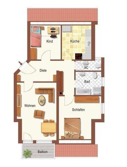 Sofort bezugsfrei und niedrige Nebenkosten! Schöne, helle 3-Zimmer-Wohnung mit Einbauküche, Balkon und Extra Dachgeschoss-Zimmer. - Höchstadt (Aisch)
