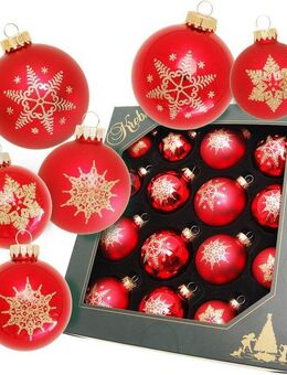Krebs Glas Lauscha Weihnachtsbaumkugel Schneeflocke rot (16 St), Weihnachtsdeko, Christbaumschmuck, Christbaumkugeln aus Glas