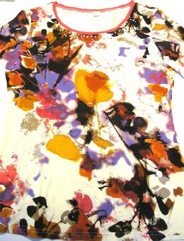 Shirt mit Glitzersteinchen Gr. 38 creme-lila-rosa-ocker-bunt - Viskose - neuwertig - Biebesheim (Rhein)