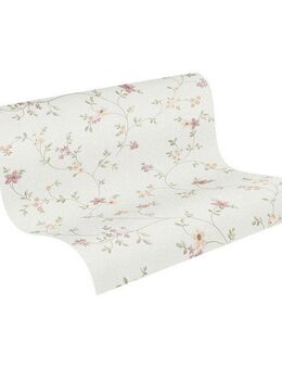 A.S. Création Vliestapete Maison Charme Vliestapete Blümchen-Muster florale Tapete Creme, strukturiert, Strukturmuster, (1 St), Mustertapete floral in Blumen-Optik Weiß Grün Schlafzimmer Küche