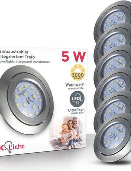 B.K.Licht LED Einbauleuchte 6er Set Einbaustrahler, Schwenkbare Deckenspots, flache Spots, LED fest integriert, Warmweiß, 3.000K, 400Lm, 4,8W, Kunststoff, 8,2 x 3 cm, Nickel