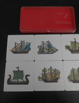 6 Ricolor Gläser-Untersetzer Schiffe eckig 9,5 x 9,5 cm Vintage zus. 10,- - Flensburg
