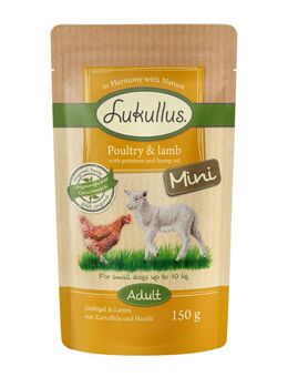 Lukullus Naturkost Adult Mini Getreidefrei 6 x 150 g - Geflügel & Lamm
