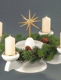 Albin Preissler Adventsleuchter mit Weihnachtsstern und Tannenkranz, Handwerkskunst aus dem Erzgebirge, Ø 29 cm, Weihnachtsdeko aus Holz