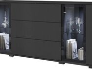 INOSIGN Sideboard modernes Design mit Glaseinsätzen und 3 Schubladen, Breite 150 cm (1 St), Grifflose Fronten mit Push-to-Open, höhenverstellbare Einlegeböden