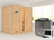 Karibu Sauna "Sonja" mit Energiespartür 2 Ofen 9 kW Bio externe Strg modern, BxTxH: 196 x 146 x 198 cm, 38 mm