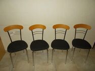 4x Bistrostühle Stühle Lehne Holz Gestell Chrom Sitzfläche gepolstert Stoff schwarz Karomuster - Haltern (See) Zentrum