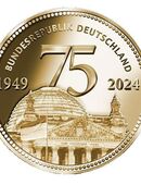 Gedenkprägung 75 Jahre Bundesrepublik – Reichstag mit 24 Karat-Gold-Auflage in 07743