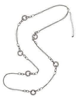 Steuer Lange Kette Metallkette rhodiumfarben mit Ringzierde und Straß