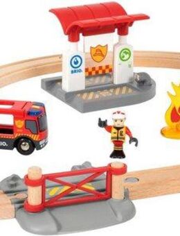 BRIO® Spielzeug-Eisenbahn BRIO® WORLD, Feuerwehr Set, (Set), mit Licht und Soundfunktion, FSC® - schützt Wald - weltweit