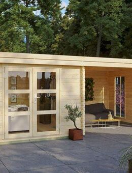 KONIFERA Gartenhaus Acrux aus skandinavischem Fichtenholz, Wandstärke 28 mm, BxT: 585x312 cm, mit seitlichem Anbau, inklusive Fußboden