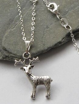 ☝️☝️☝️ Halskette, 925 Silber plat. + Anhänger Hirsch, NEU ⭐⭐⭐⭐⭐ - Gersthofen