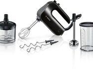 BOSCH Handmixer Home Professional MFQ4980B, Edelstahl Besen/Knethaken, Mixfuß, schwarz, 850 W, Spiralkabel, 5 Stufen, Turbostufe, Zerkleinerer, Mixbecher, Made in EU