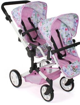 CHIC2000 Puppen-Zwillingsbuggy Linus Duo, Flowers, mit zwei abnehmbaren, bis in Liegeposition verstellbaren Sportsitzen