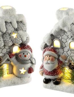 I.GE.A. LED-Dekofigur Haus mit Schneemann Nikolaus LED-Licht (2 St), 2er Set Häuser Deko Lichthaus Weihnachten Weihnachtsdeko Adventsdeko