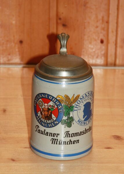 Paulaner Thomasbräu München Bierkrug Steinzeug Steingut Keramik 0,5L neuwertig - Borken