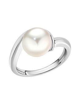 Zeeme Fingerring Silber 925 rhodiniert mit einer weißen Perle 9,5-10mm
