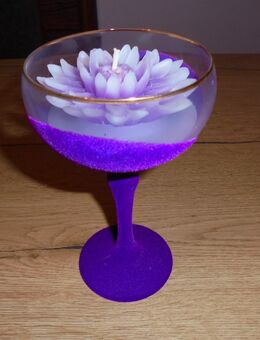 Blumenkerze in Samtglas lila unbenutzt - Plattling