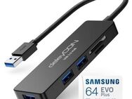 USB 3.0 Typ A, 3fach Hub USB 3.0 Typ A & DUAL Speicherkartenleser deleyCON, SD & MicroSD Laufwerke, Samsung EVOPlus MicroSDXC 64GB mit einer Datenübertragung von bis zu 130MB/s, inklusive SD-Adapter - Fürth
