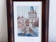 Bild Prag petrol/braun im braunen Holzahmen 13 x 17,5 cm - Koblenz