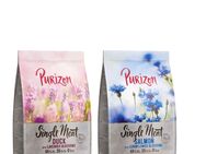 Purizon Probierpaket 2 x 1 kg - Single Meat: Lachs mit Kornblumenblüten, Ente mit Lavendelblüten