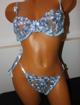 Damen BH Set Gr. M Hellblau mit Blumenstickerei Neu - Nürnberg