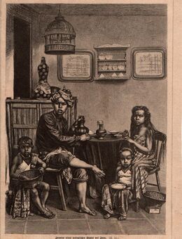 Grafik : Inneres eines malayischen Hauses auf Java . , Indonesien , Blattgröße 24,5cm x 18cm , K400 - Görlitz