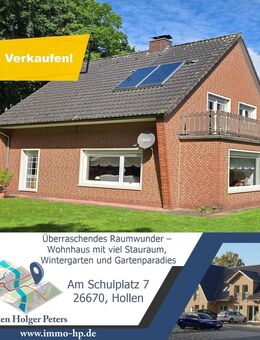 Überraschendes Raumwunder - Wohnhaus mit viel Stauraum, Wintergarten und Gartenparadies - Uplengen