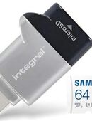 OTG USB 3.0 Typ C, Speicherkartenleser, MicroSD Laufwerk, integral, Samsung EVOPlus MicroSDXC 64GB mit einer Datenübertragung von bis zu 130MB/s, inklusive SD-Adapter in 90763