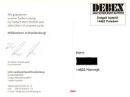 Postkarte des Landesverbandes der CDU Brandenburg mit vorgedruckter Freimachung "Entgelt bezahlt" - Brandenburg (Havel)