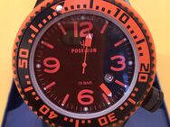 POSEIDON, Herren-Uhr, XL, Black-Pro, Silikon, Orange-schwarz - Hamburg