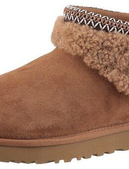UGG CLASSIC ULTRA MINI MAXI CURLY Schlupfboots, Winterstiefel, Snowboots mit Ethno-Textilband am Schaftrand