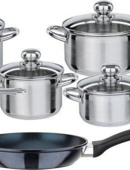 GSW Topf-Set Silver Star, Edelstahl (Set, 12-tlg., 1 je Braten- u. Fleischtopf 16/20cm, 1 Kasserolle 16cm, 1 Pfanne 20cm), Edelstahl rostfrei, Induktion